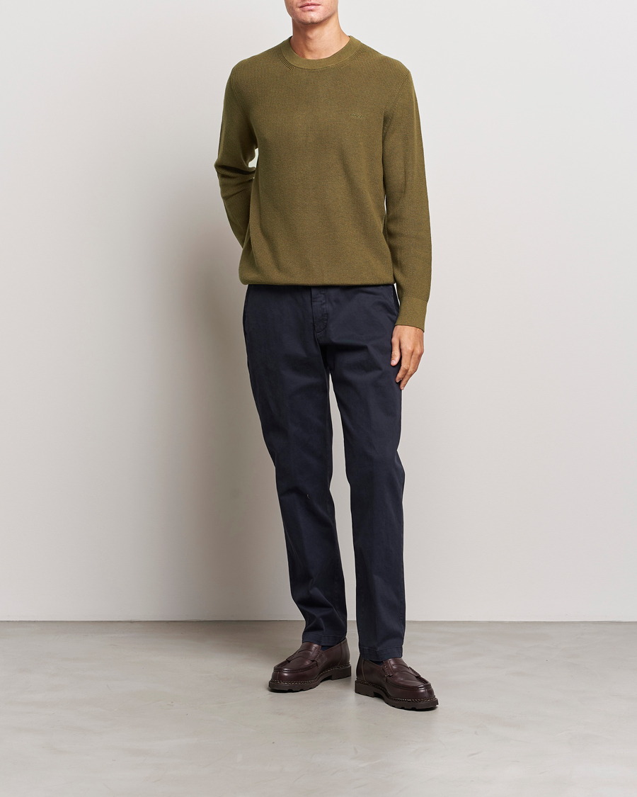 Homme | Pulls Et Tricots | GANT | Cotton/Wool Rib Knitted Crew Neck Dark Cactus