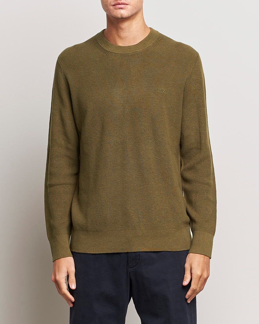 Homme | Pulls Et Tricots | GANT | Cotton/Wool Rib Knitted Crew Neck Dark Cactus