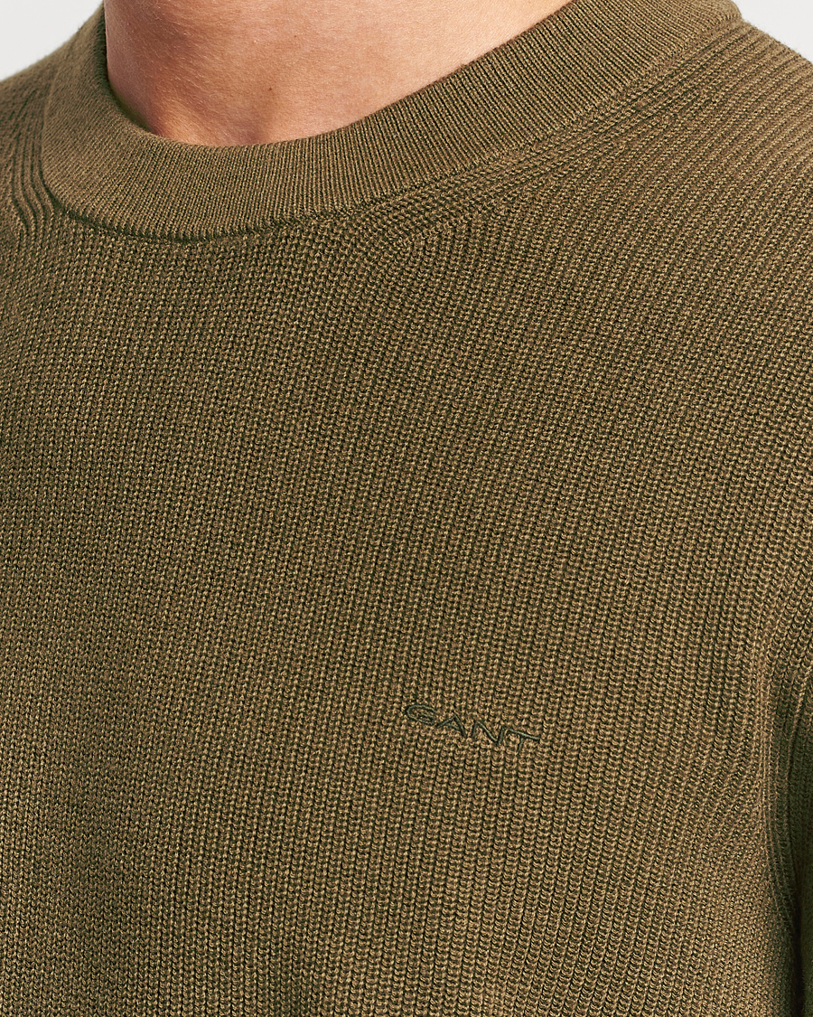 Homme | Pulls Et Tricots | GANT | Cotton/Wool Rib Knitted Crew Neck Dark Cactus