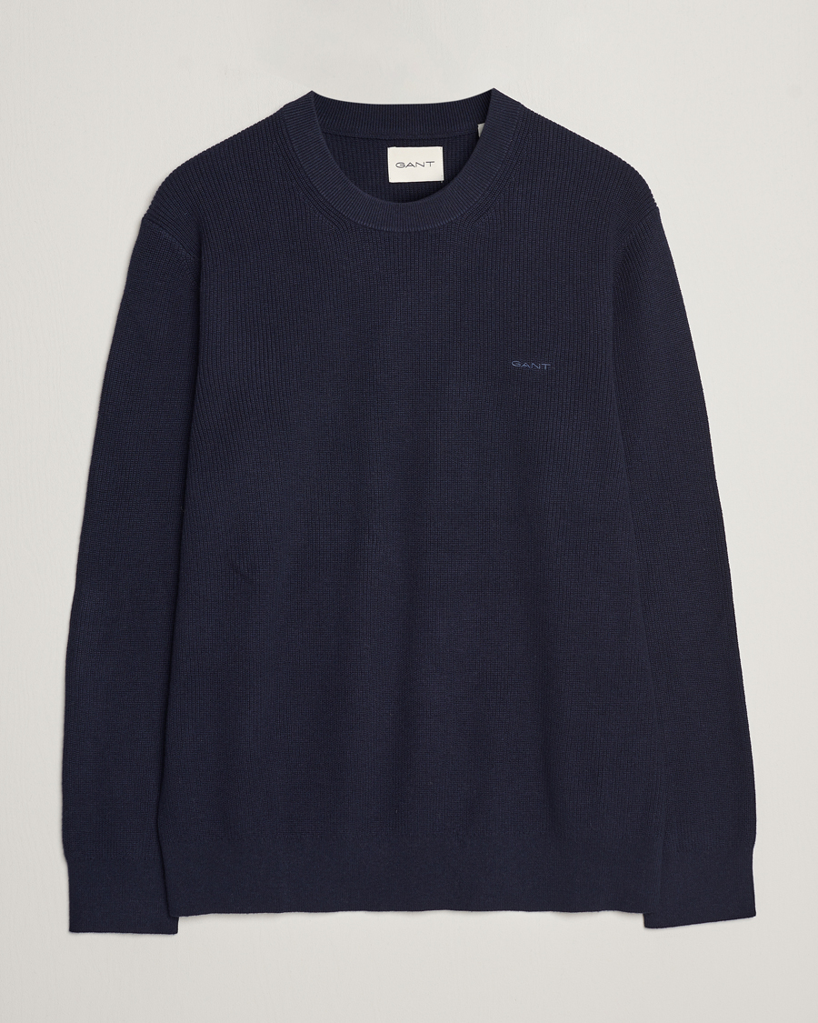 Homme | Pulls Et Tricots | GANT | Cotton/Wool Rib Knitted Crew Neck Evening Blue