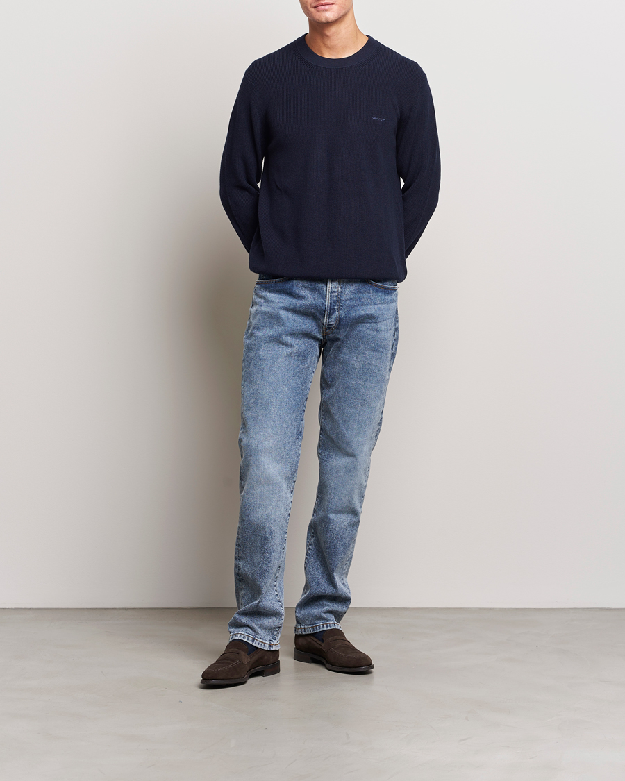 Homme | Pulls Et Tricots | GANT | Cotton/Wool Rib Knitted Crew Neck Evening Blue