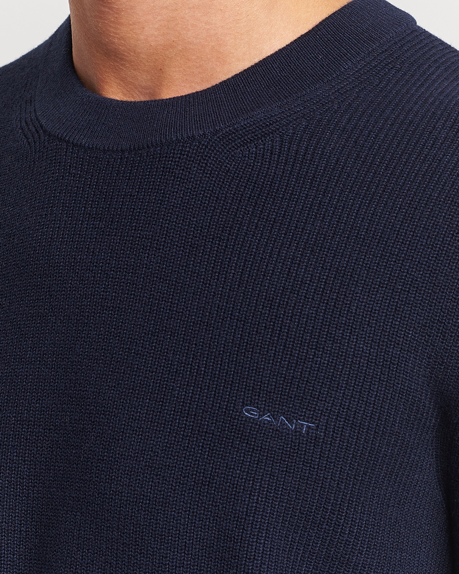 Homme | Pulls Et Tricots | GANT | Cotton/Wool Rib Knitted Crew Neck Evening Blue