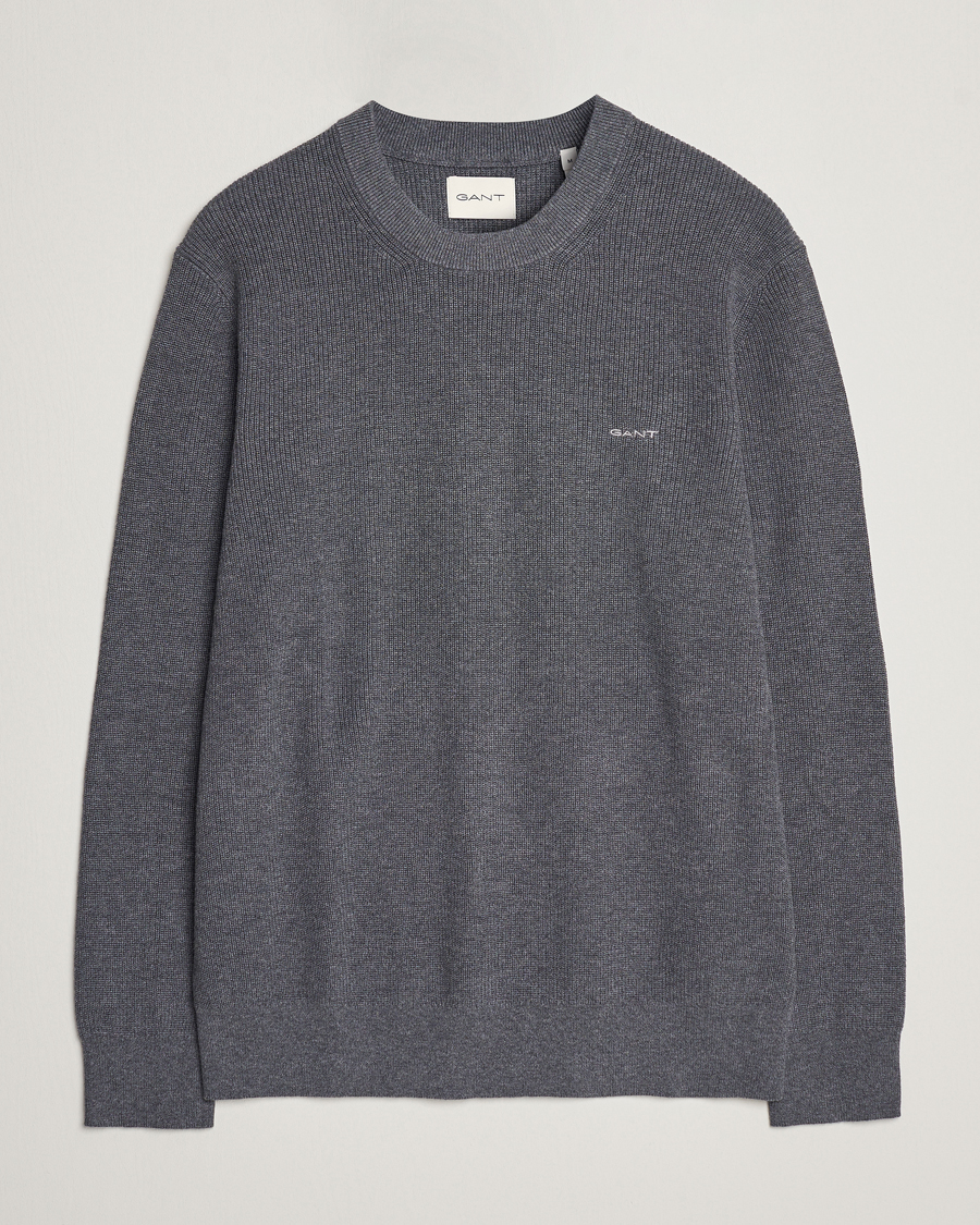 Homme | Pulls Et Tricots | GANT | Cotton/Wool Rib Knitted Crew Neck Antrachite Melange