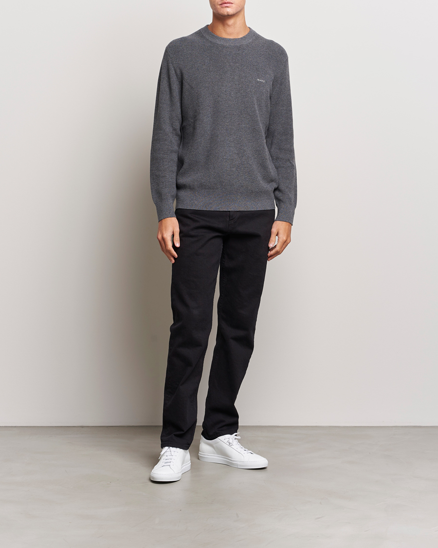 Homme | Pulls Et Tricots | GANT | Cotton/Wool Rib Knitted Crew Neck Antrachite Melange