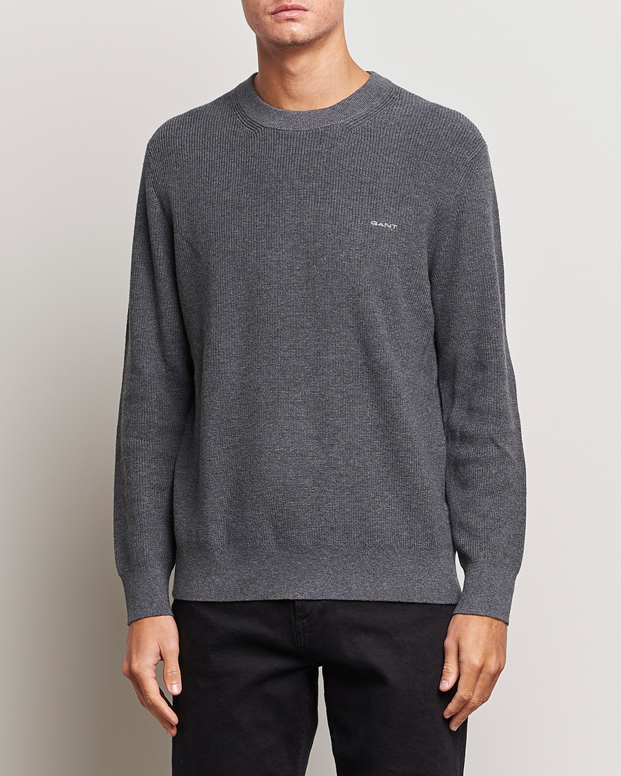 Homme | Pulls Et Tricots | GANT | Cotton/Wool Rib Knitted Crew Neck Antrachite Melange