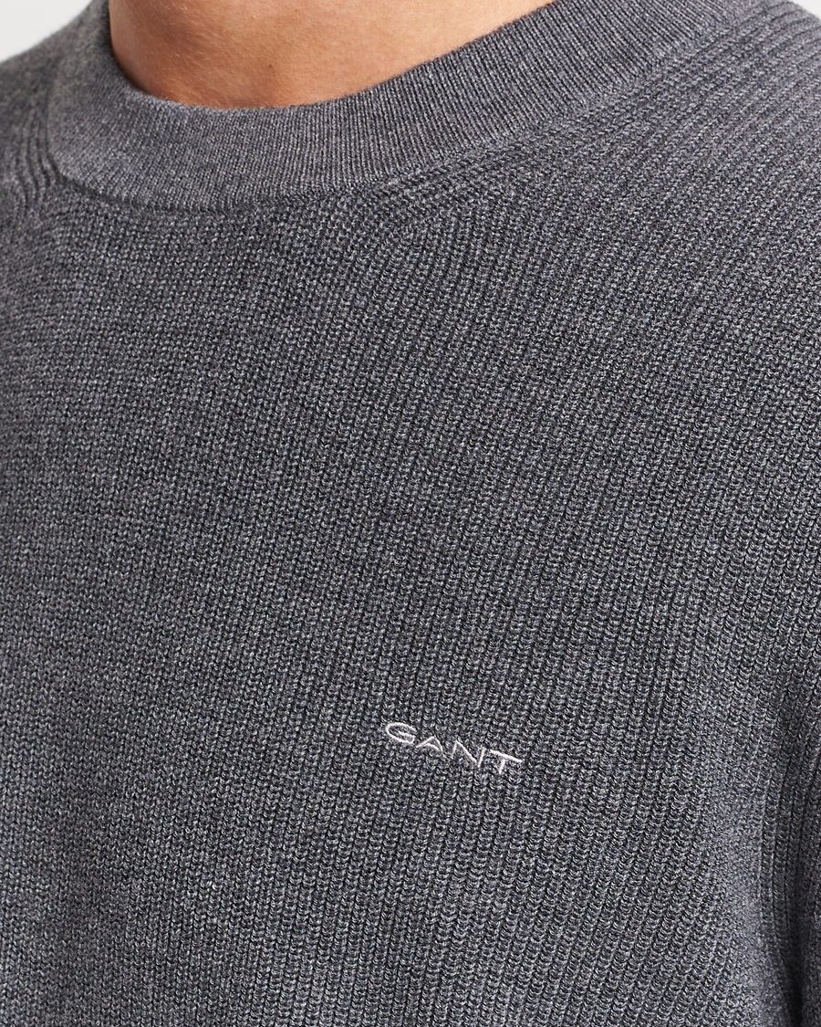 Homme | Pulls Et Tricots | GANT | Cotton/Wool Rib Knitted Crew Neck Antrachite Melange