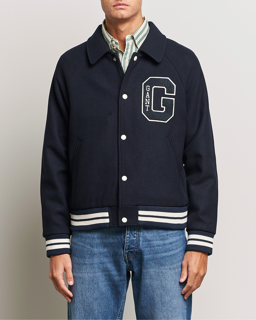 Homme | Manteaux Et Vestes | GANT | Wool Varsity Jacket Evening Blue
