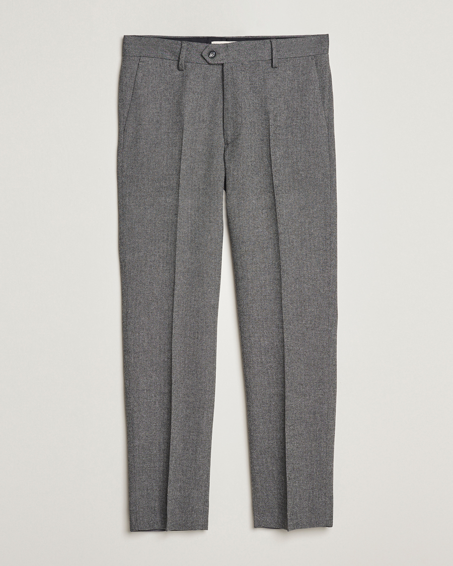 Homme | Pantalons | Gant | Tapered Herringbone Wool Pants Black
