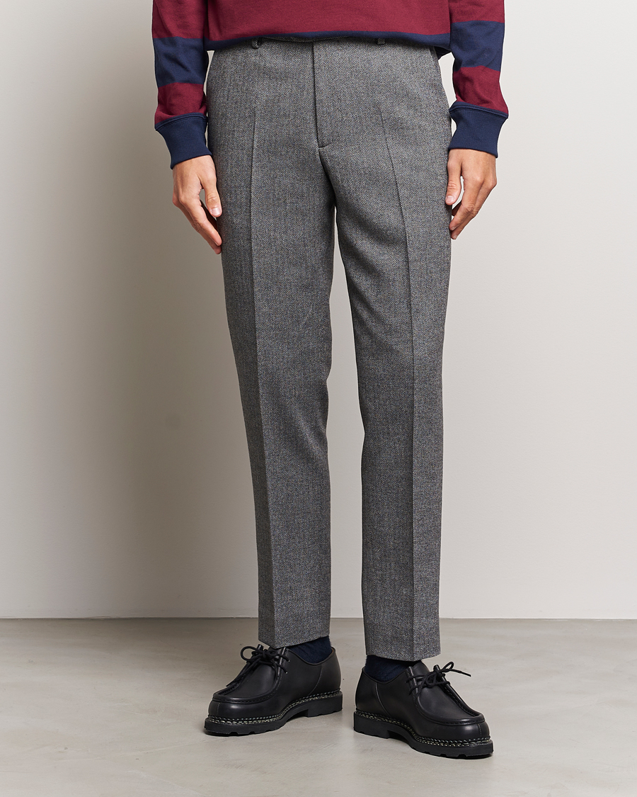 Homme | Pantalons | Gant | Tapered Herringbone Wool Pants Black