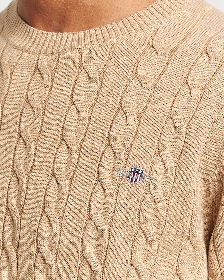 Homme | Pulls Et Tricots | GANT | Cotton Cable Crew Neck Pullover Khaki Melange