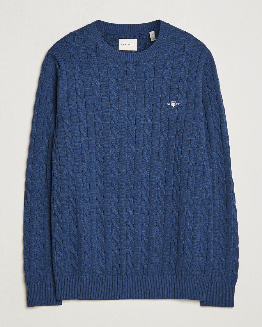 Homme | Pulls Et Tricots | GANT | Cotton Cable Crew Neck Pullover Marine Melange