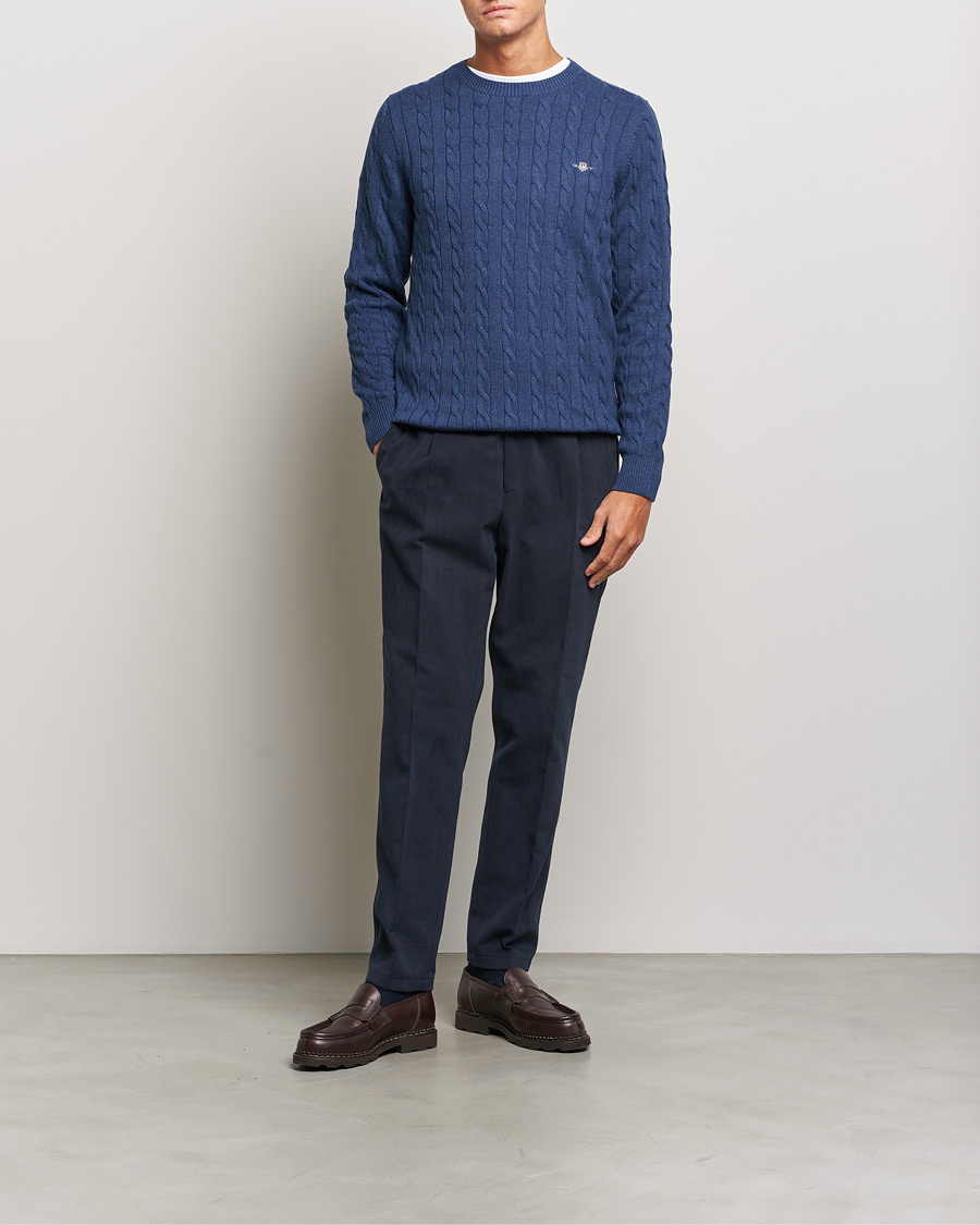 Homme | Pulls Et Tricots | GANT | Cotton Cable Crew Neck Pullover Marine Melange
