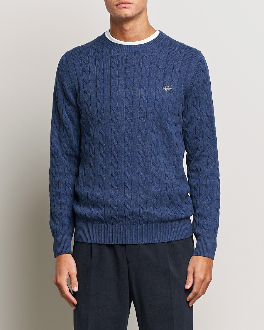 Homme | Pulls Et Tricots | GANT | Cotton Cable Crew Neck Pullover Marine Melange