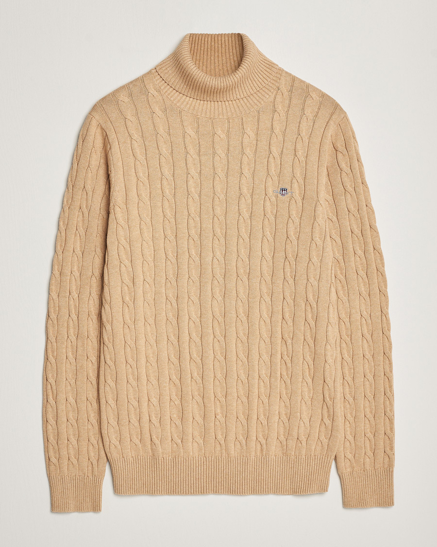 Homme | Pulls Et Tricots | GANT | Cotton Cable Turtleneck Khaki Melange