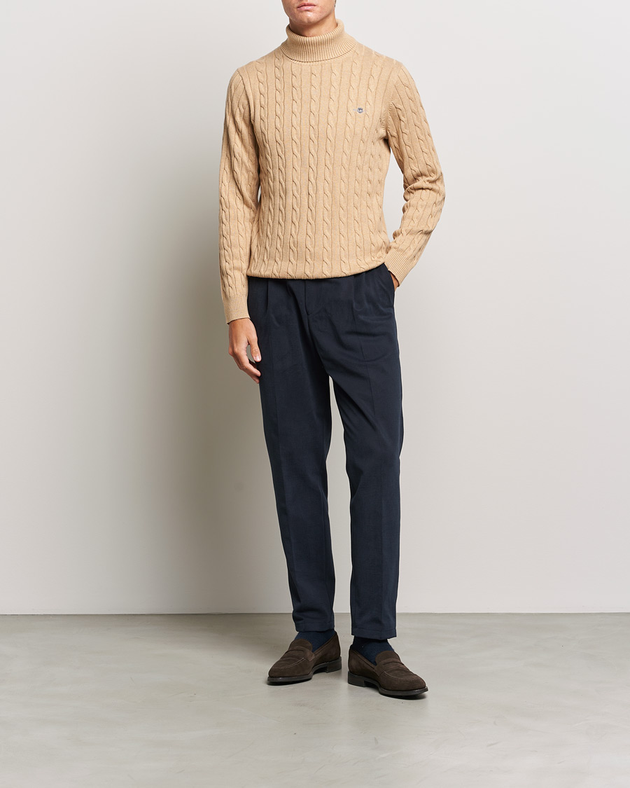 Homme | Pulls Et Tricots | GANT | Cotton Cable Turtleneck Khaki Melange