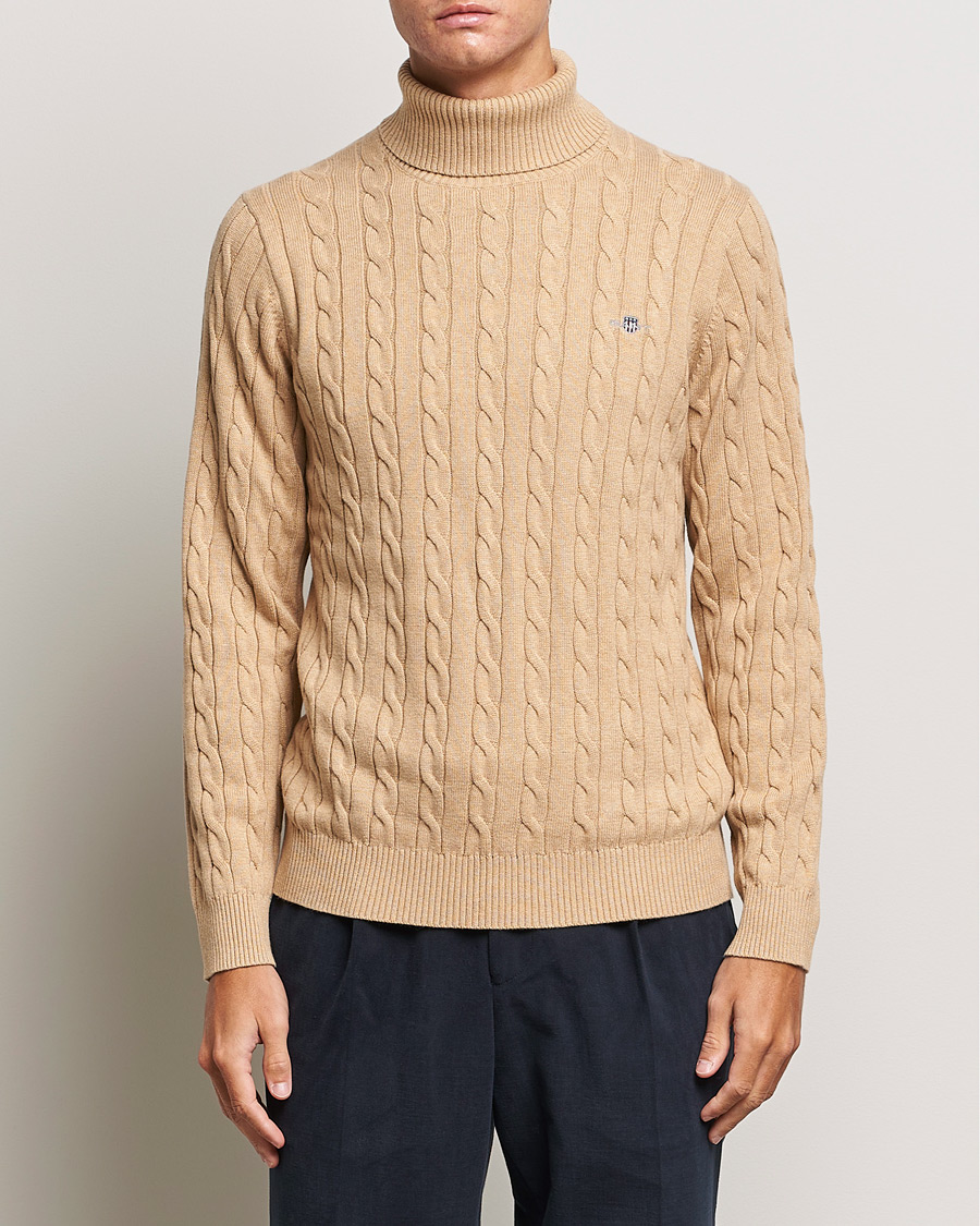 Homme | Pulls Et Tricots | GANT | Cotton Cable Turtleneck Khaki Melange