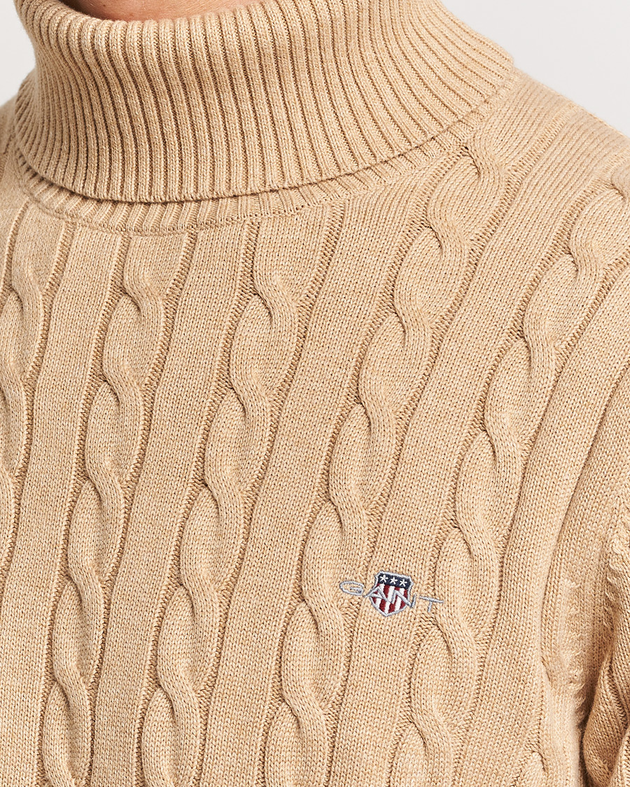 Homme | Pulls Et Tricots | GANT | Cotton Cable Turtleneck Khaki Melange