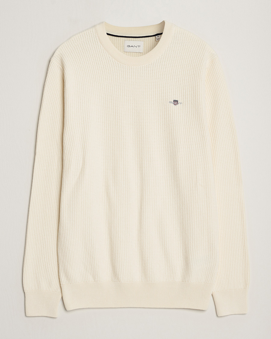Homme | Pulls Et Tricots | GANT | Cotton Micro Textured Crew Neck Cream
