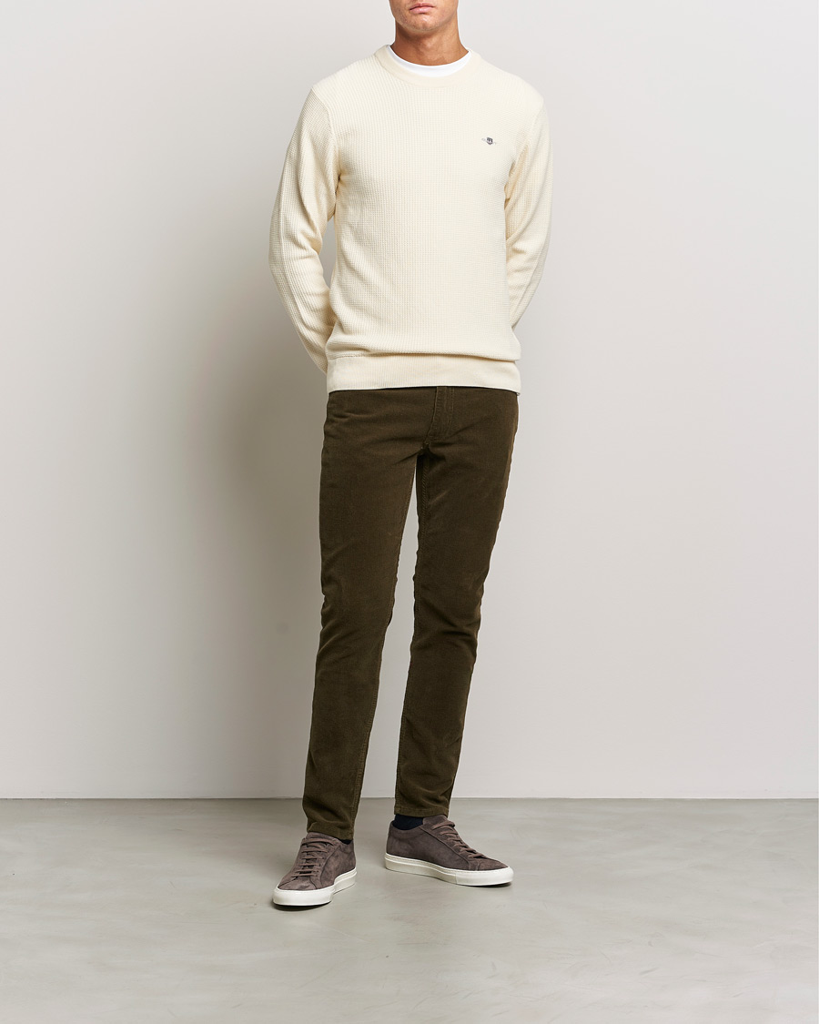 Homme | Pulls Et Tricots | GANT | Cotton Micro Textured Crew Neck Cream