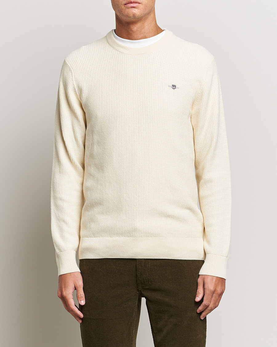 Homme | Pulls Et Tricots | GANT | Cotton Micro Textured Crew Neck Cream