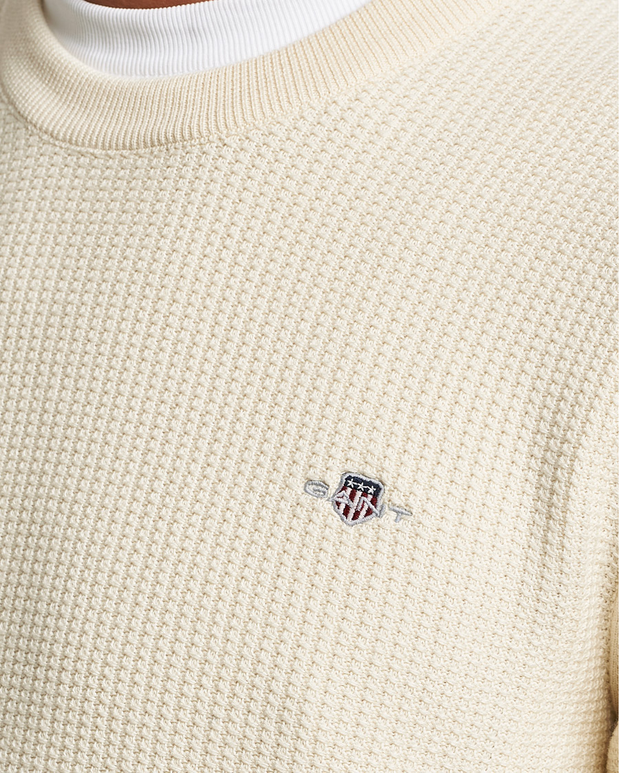 Homme | Pulls Et Tricots | GANT | Cotton Micro Textured Crew Neck Cream