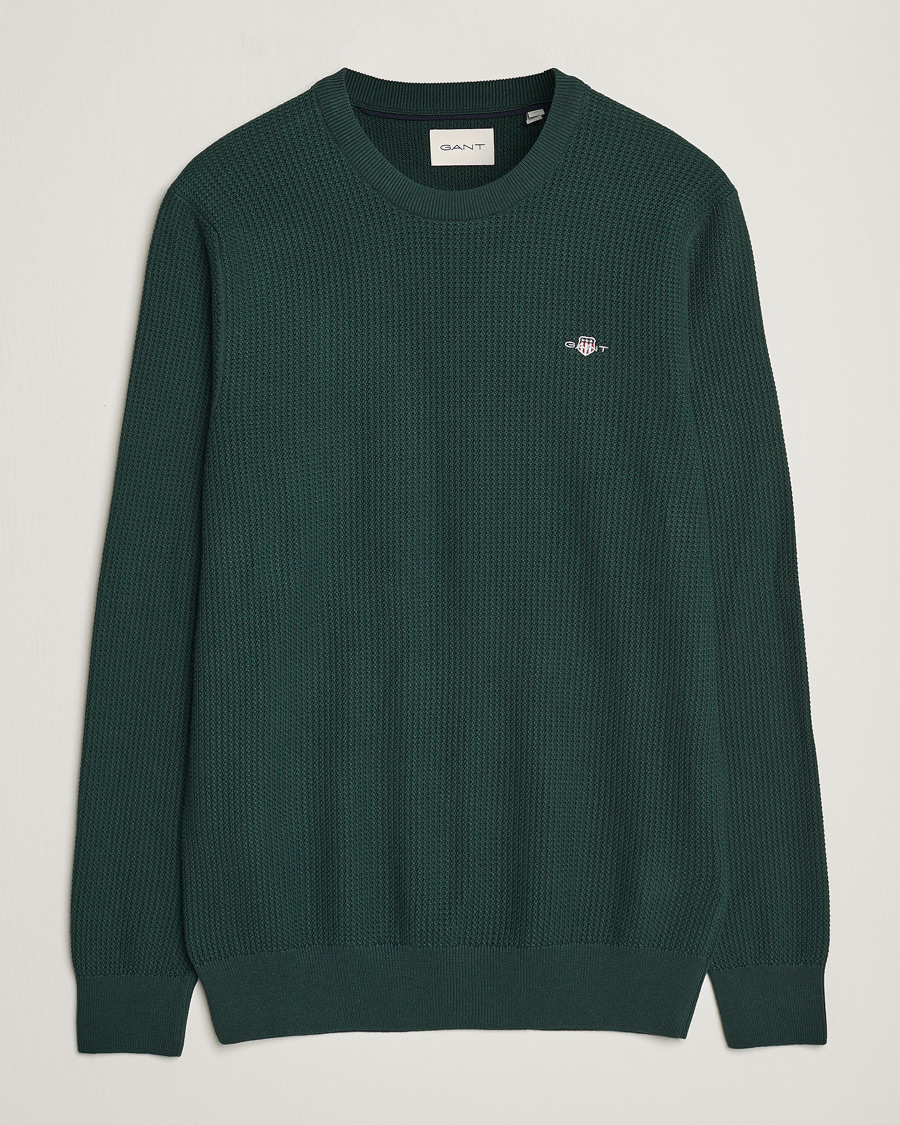 Homme | Pulls Et Tricots | GANT | Cotton Micro Textured Crew Neck Tartan Green