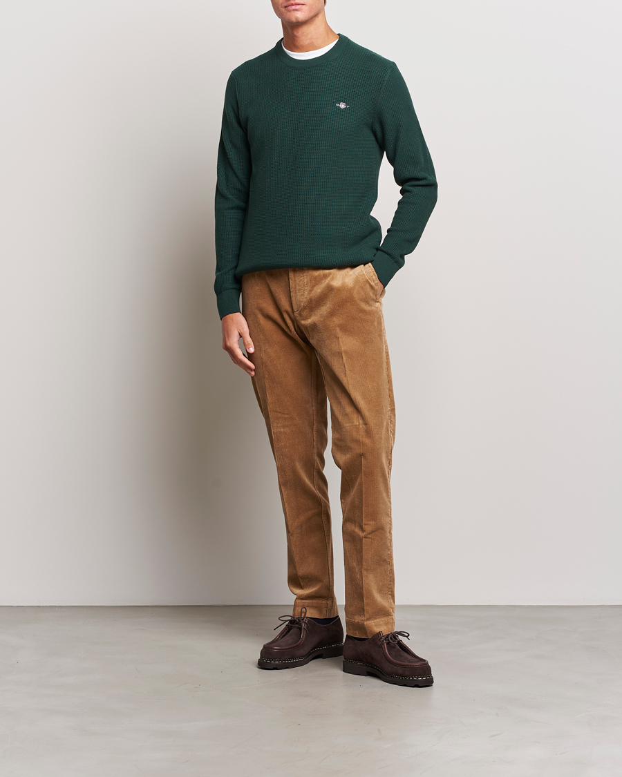 Homme | Pulls Et Tricots | GANT | Cotton Micro Textured Crew Neck Tartan Green