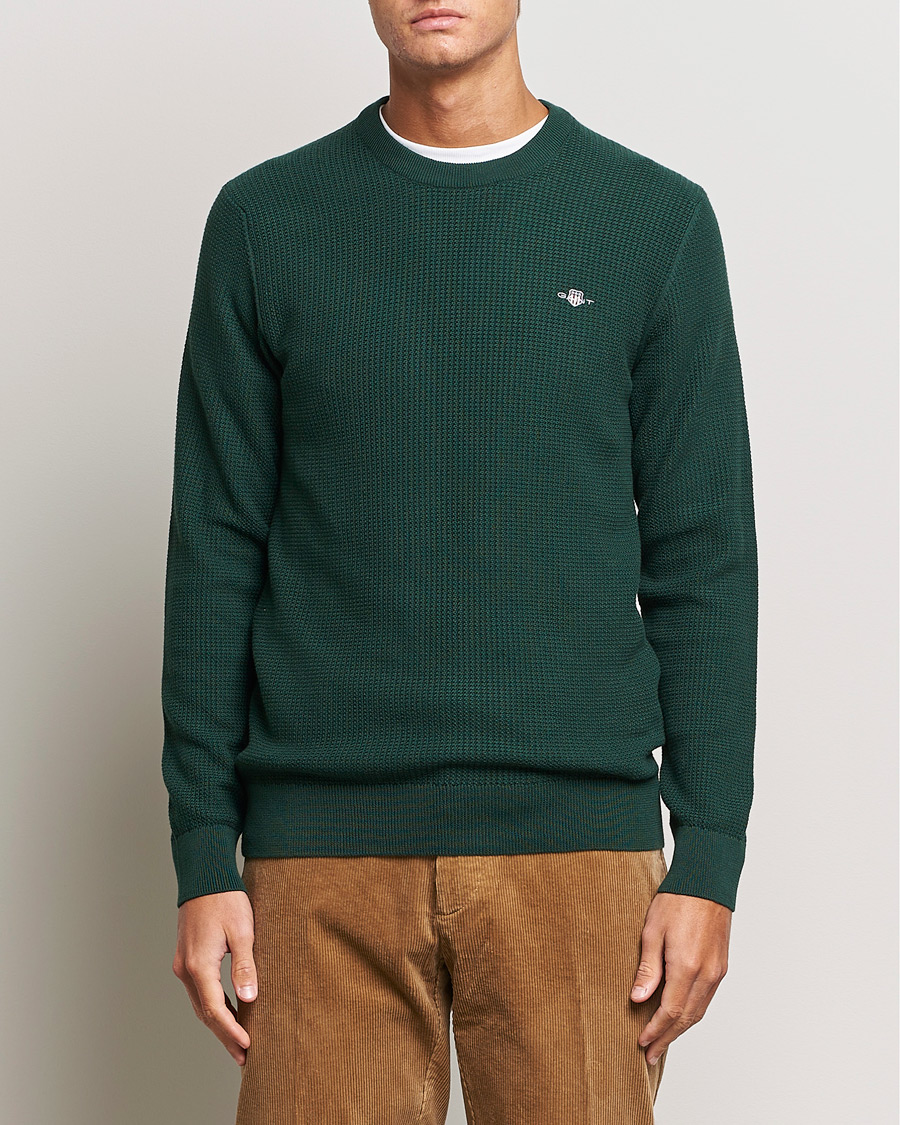 Homme | Pulls Et Tricots | GANT | Cotton Micro Textured Crew Neck Tartan Green
