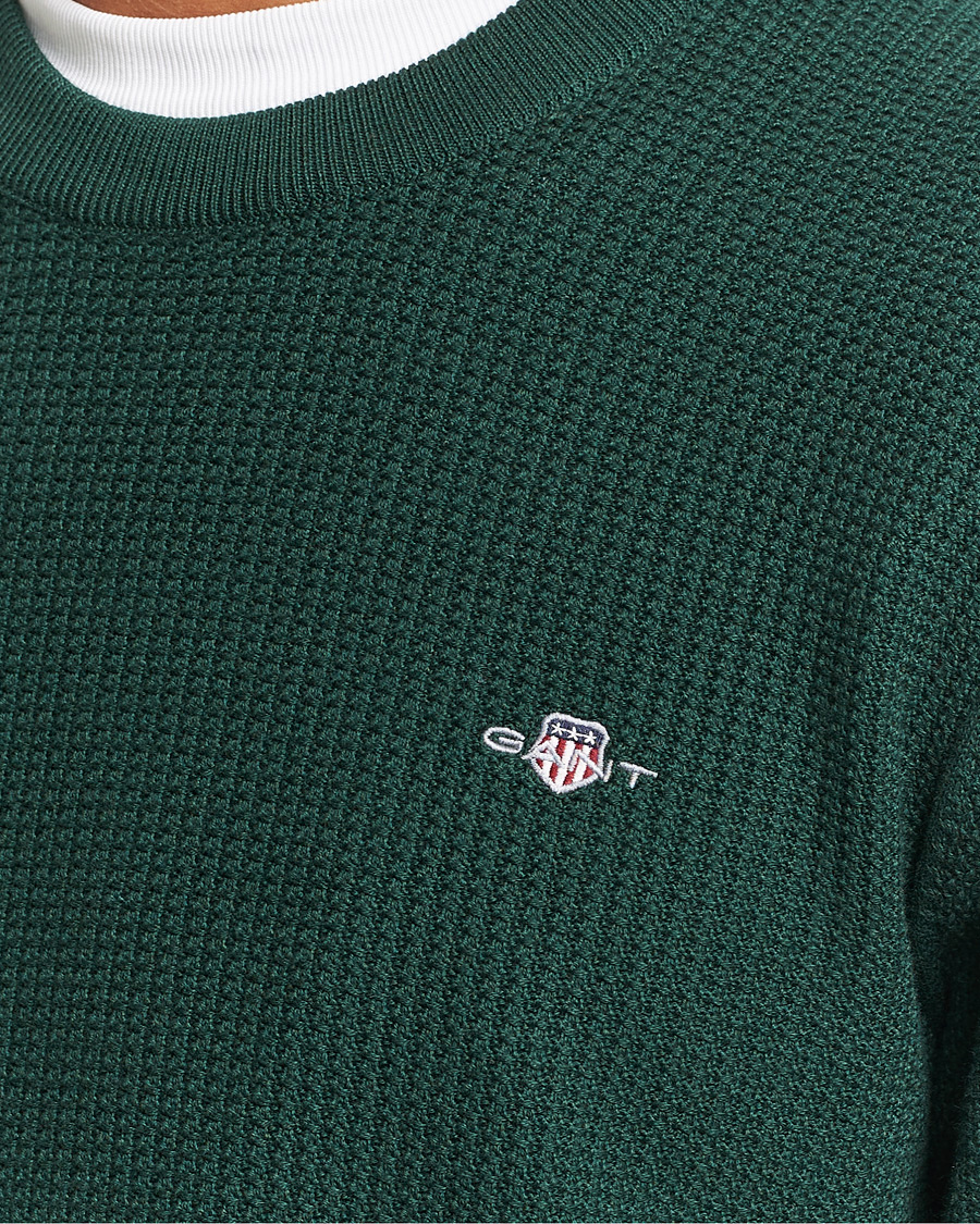 Homme | Pulls Et Tricots | GANT | Cotton Micro Textured Crew Neck Tartan Green
