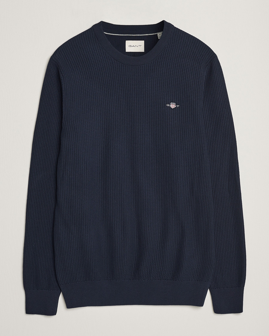 Homme | Pulls Et Tricots | GANT | Cotton Micro Textured Crew Neck Evening Blue