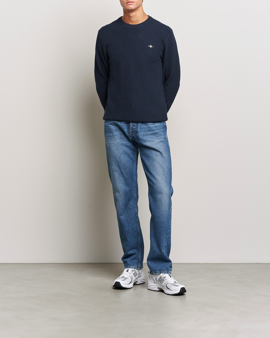 Homme | Pulls Et Tricots | GANT | Cotton Micro Textured Crew Neck Evening Blue