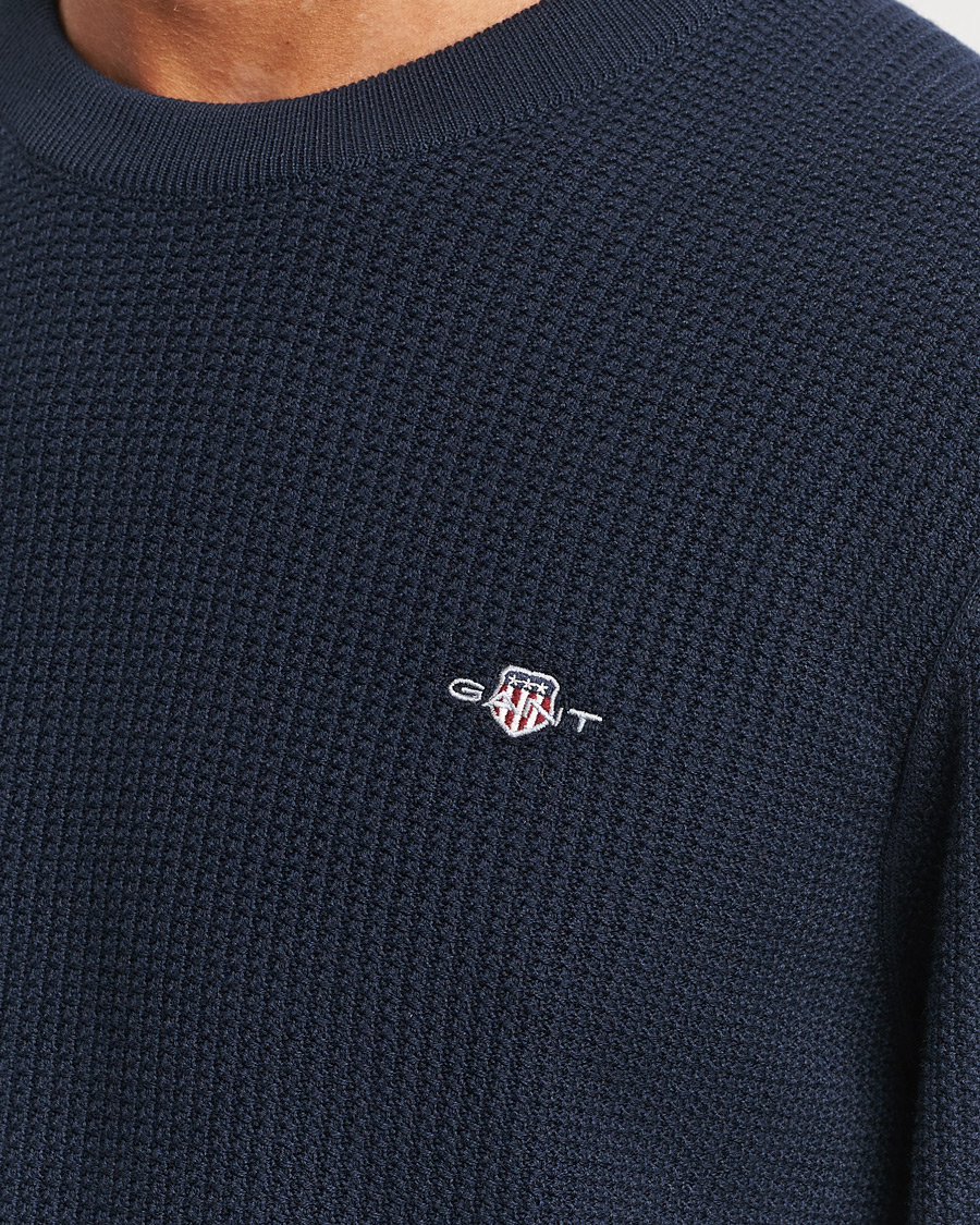 Homme | Pulls Et Tricots | GANT | Cotton Micro Textured Crew Neck Evening Blue