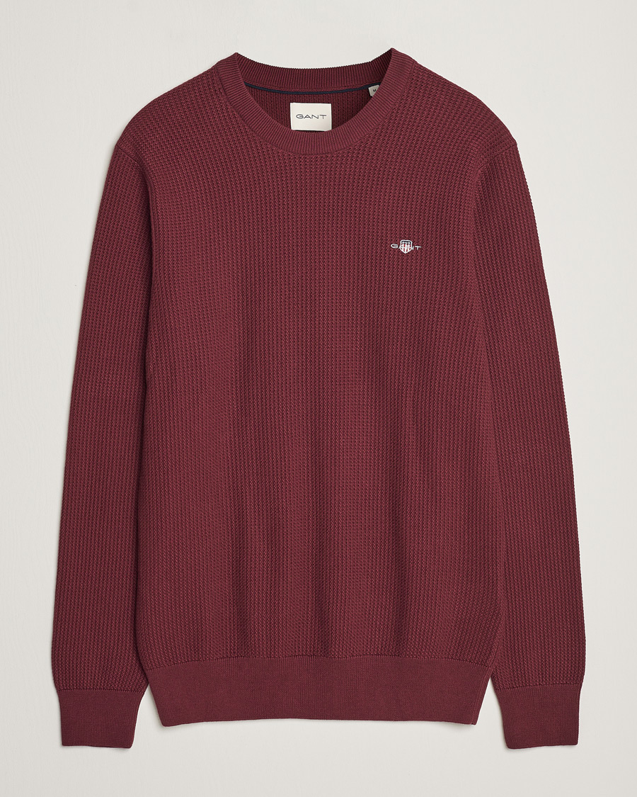 Homme | Pulls Et Tricots | GANT | Cotton Micro Textured Crew Neck Red Shadow
