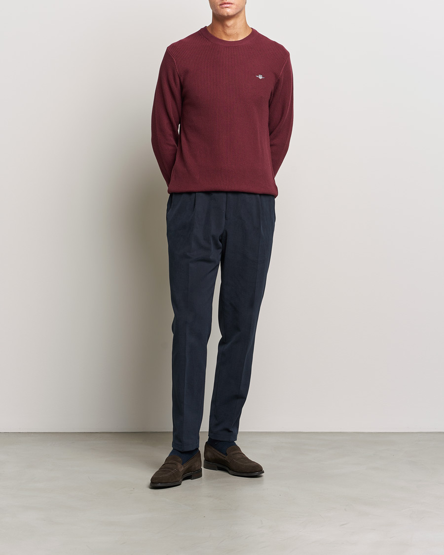Homme | Pulls Et Tricots | GANT | Cotton Micro Textured Crew Neck Red Shadow