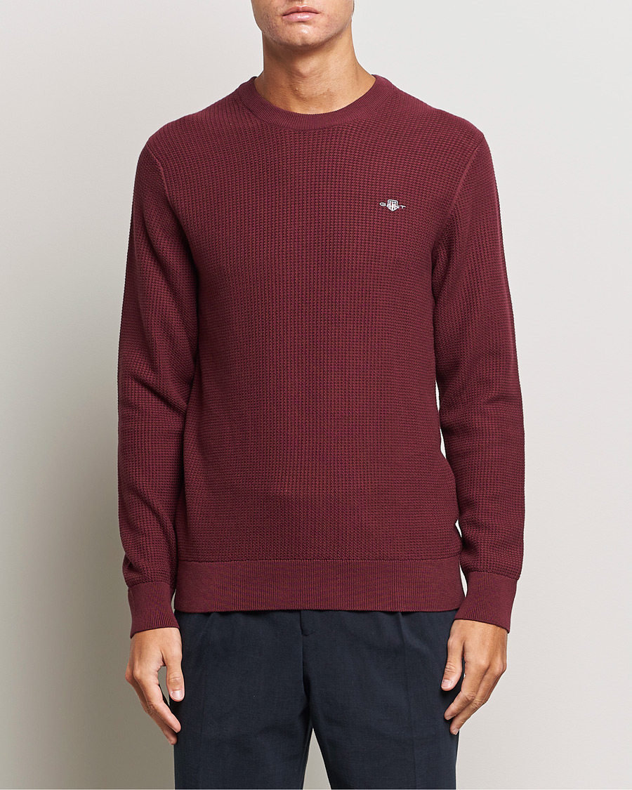Homme | Pulls Et Tricots | GANT | Cotton Micro Textured Crew Neck Red Shadow