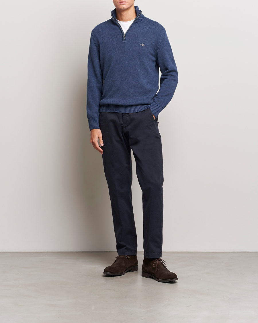 Homme | Pulls Et Tricots | GANT | Cotton Half Zip Marine Melange