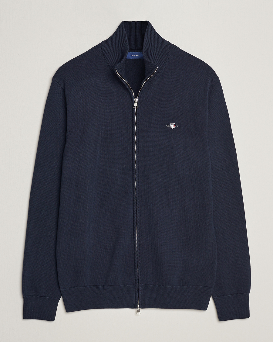 Homme | Pulls Et Tricots | Gant | Cotton Full Zip Cardigan Evening Blue