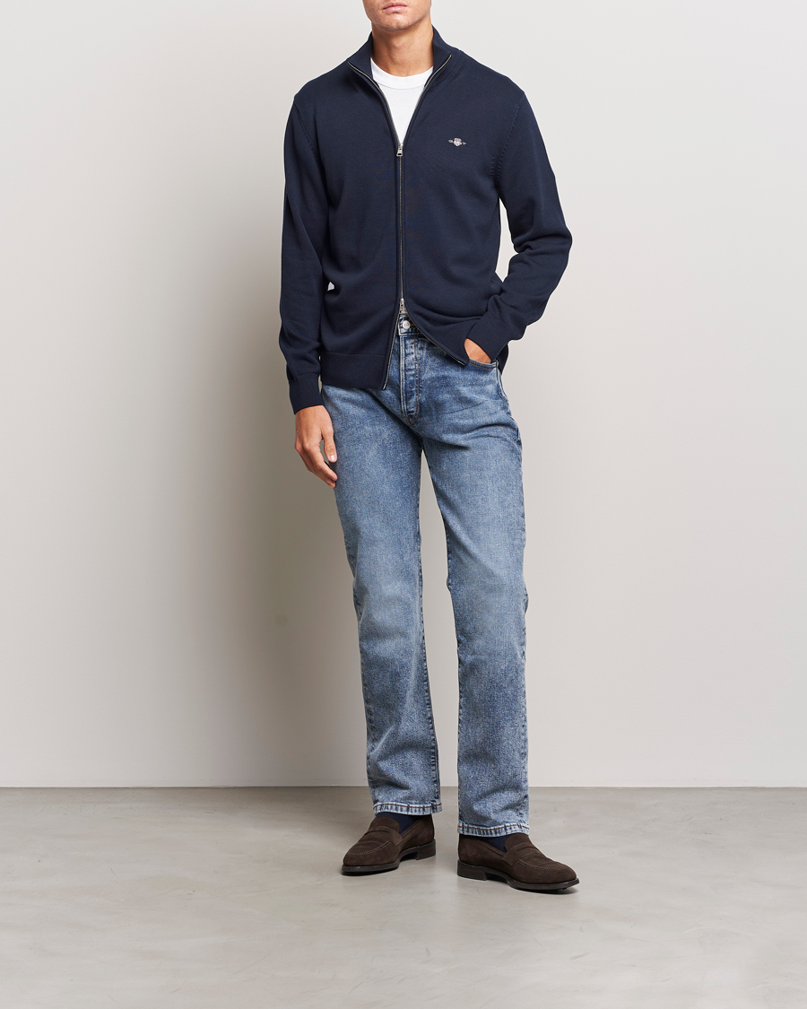 Homme | Pulls Et Tricots | Gant | Cotton Full Zip Cardigan Evening Blue