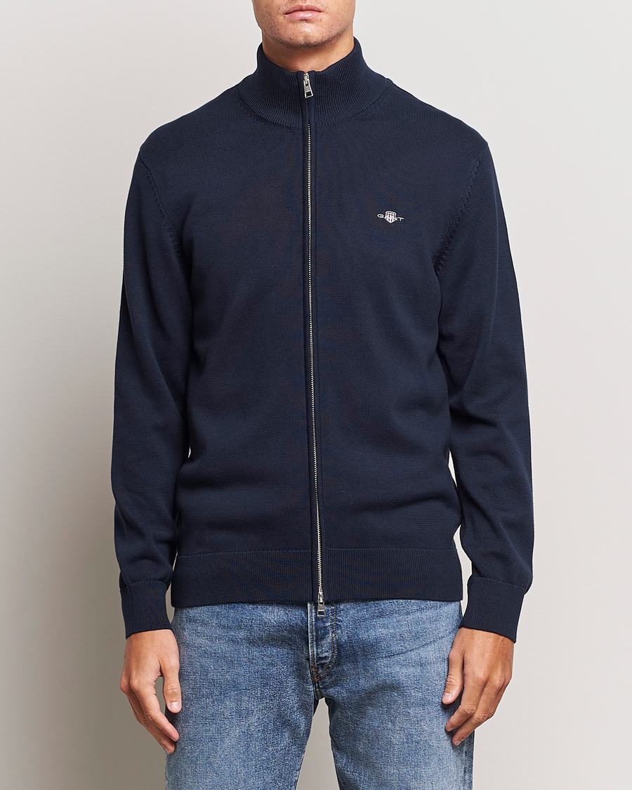 Homme | Pulls Et Tricots | GANT | Cotton Full Zip Cardigan Evening Blue