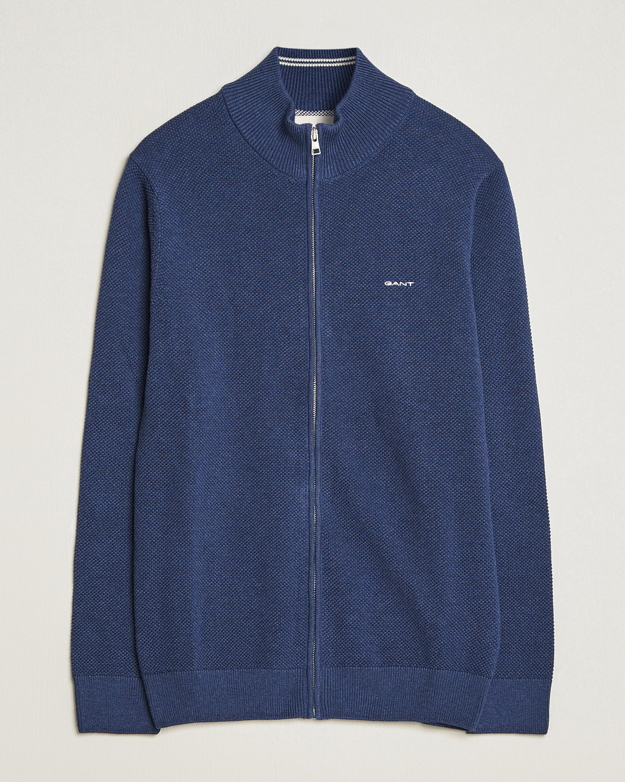 Homme | Pulls Et Tricots | GANT | Cotton Pique Full Zip Marine Melange