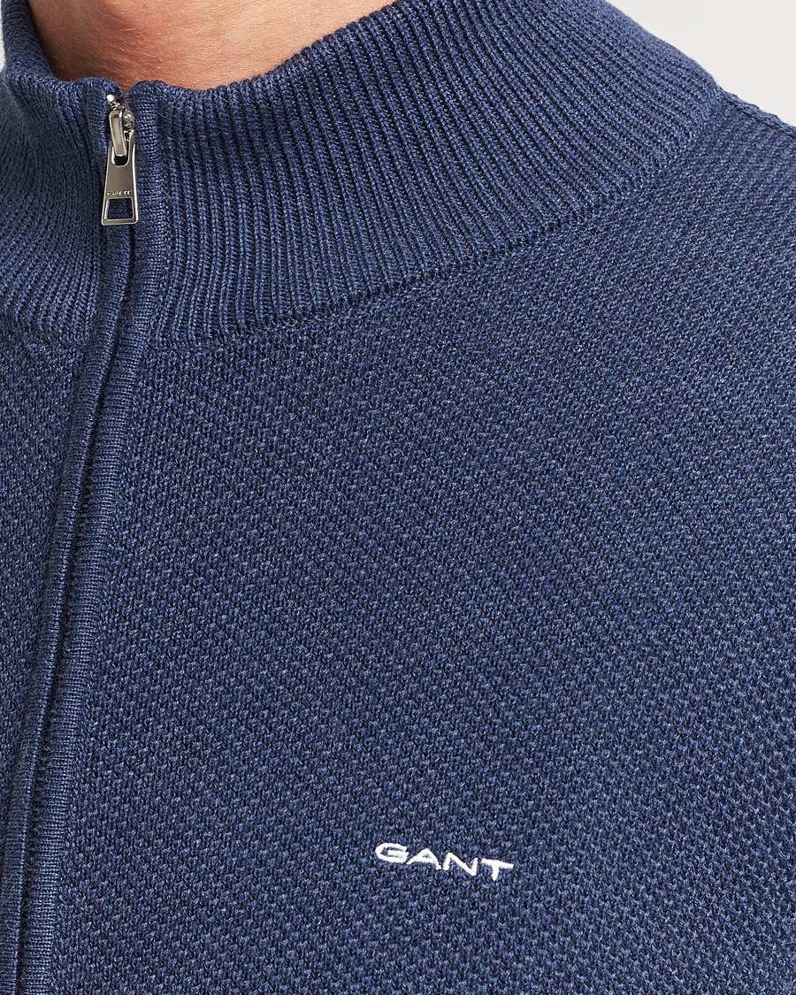 Homme | Pulls Et Tricots | GANT | Cotton Pique Full Zip Marine Melange