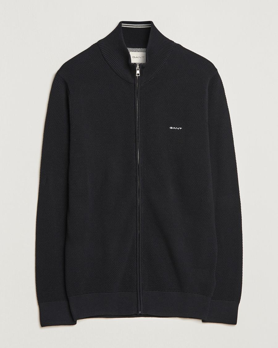 Homme | Pulls Et Tricots | GANT | Cotton Pique Full-Zip Sweater Black