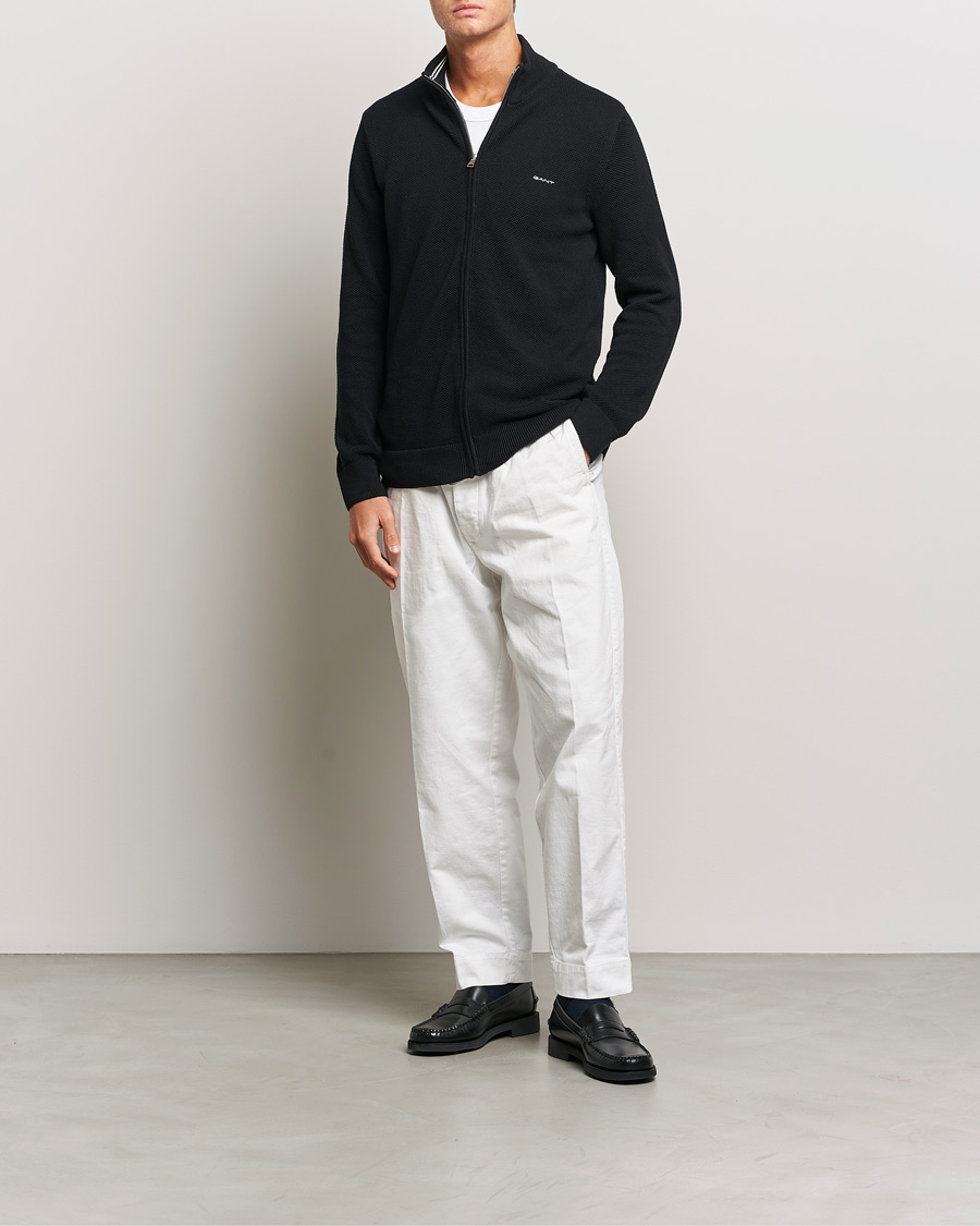 Homme | Pulls Et Tricots | GANT | Cotton Pique Full-Zip Sweater Black