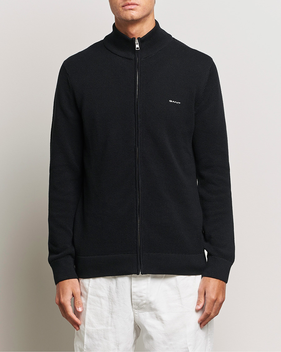 Men | Clothing | GANT | Cotton Pique Full-Zip Sweater Black