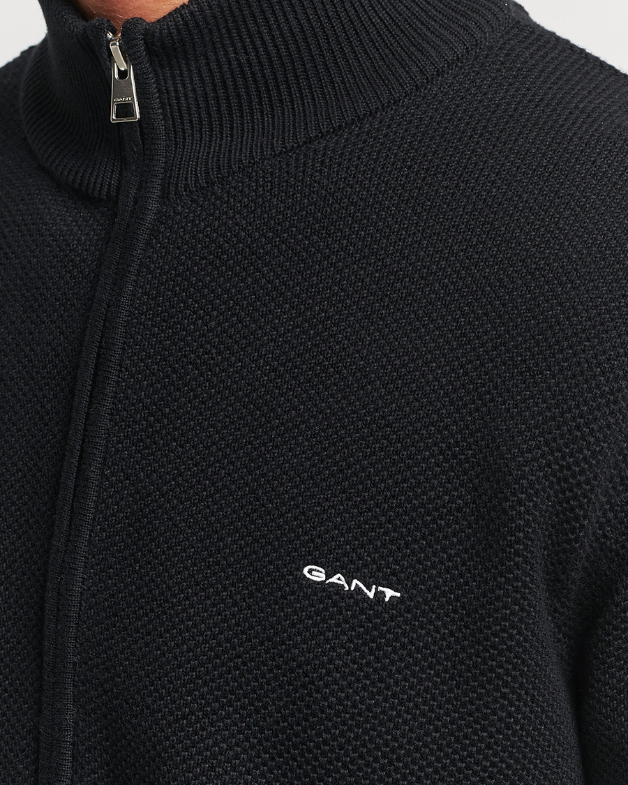 Homme | Pulls Et Tricots | GANT | Cotton Pique Full-Zip Sweater Black