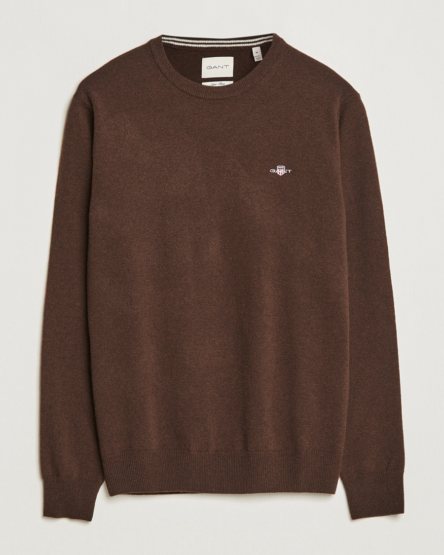 Homme | Pulls Et Tricots | GANT | Lambswool Crew Neck Pullover Dark Brown Melange