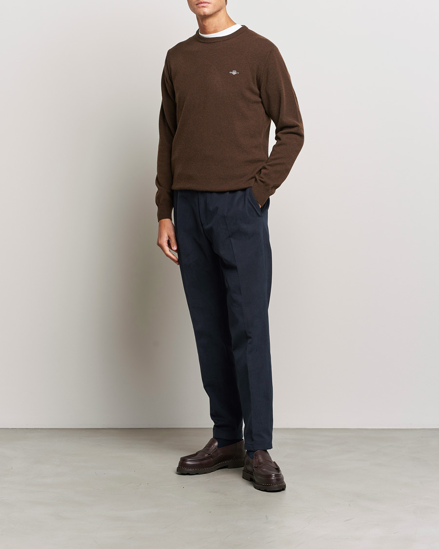 Homme | Pulls Et Tricots | GANT | Lambswool Crew Neck Pullover Dark Brown Melange