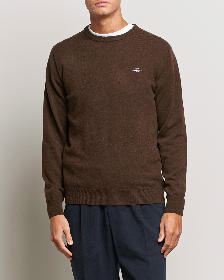 Homme | Pulls Et Tricots | GANT | Lambswool Crew Neck Pullover Dark Brown Melange