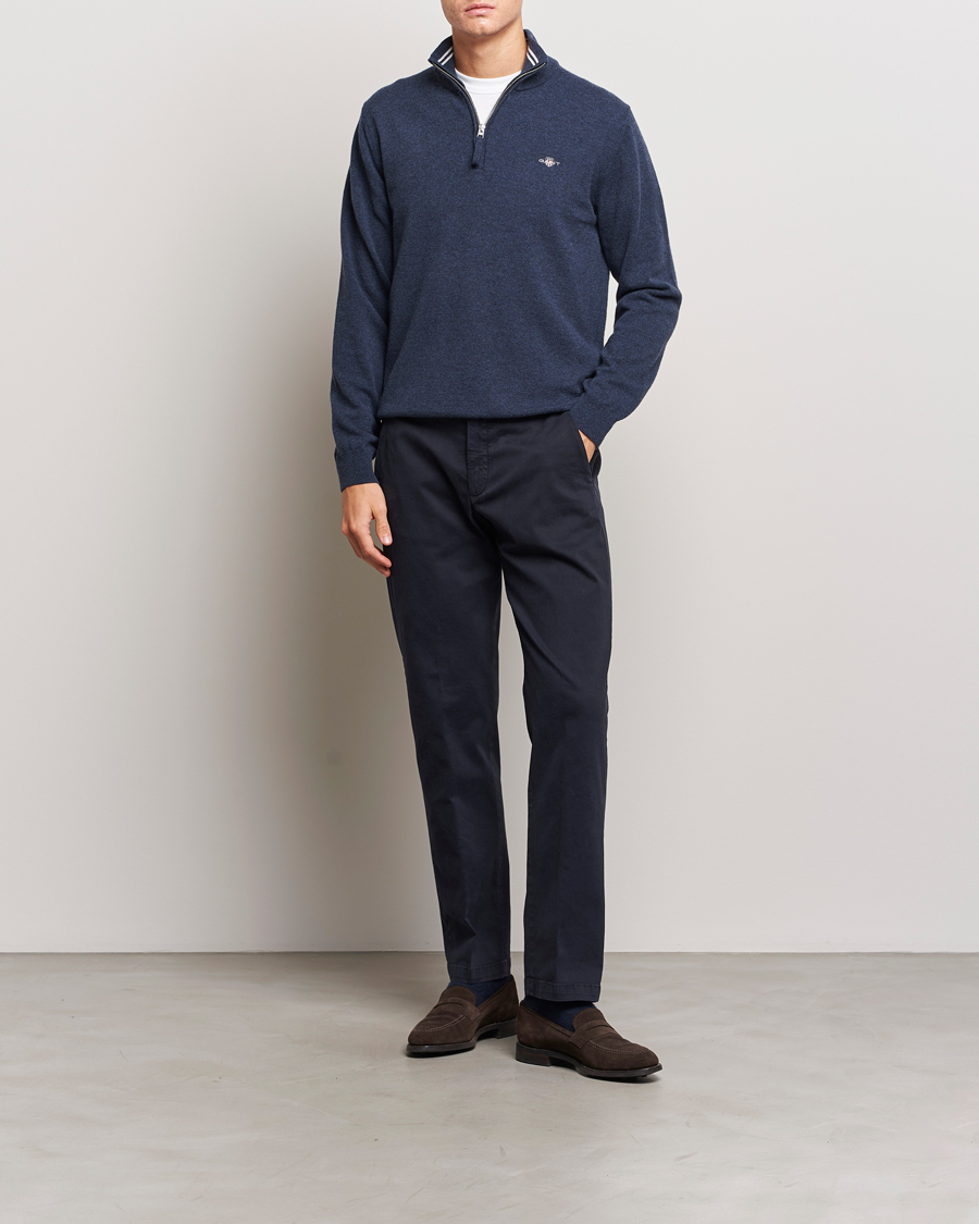 Homme | Pulls Et Tricots | GANT | Lambswool Half Zip Dark Navy Melange