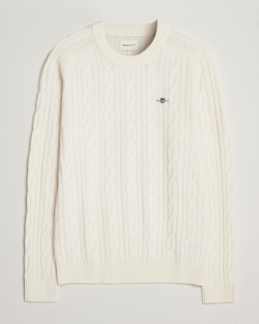 Homme | Pulls Et Tricots | GANT | Lambswool Cable Crew Neck Pullover Cream